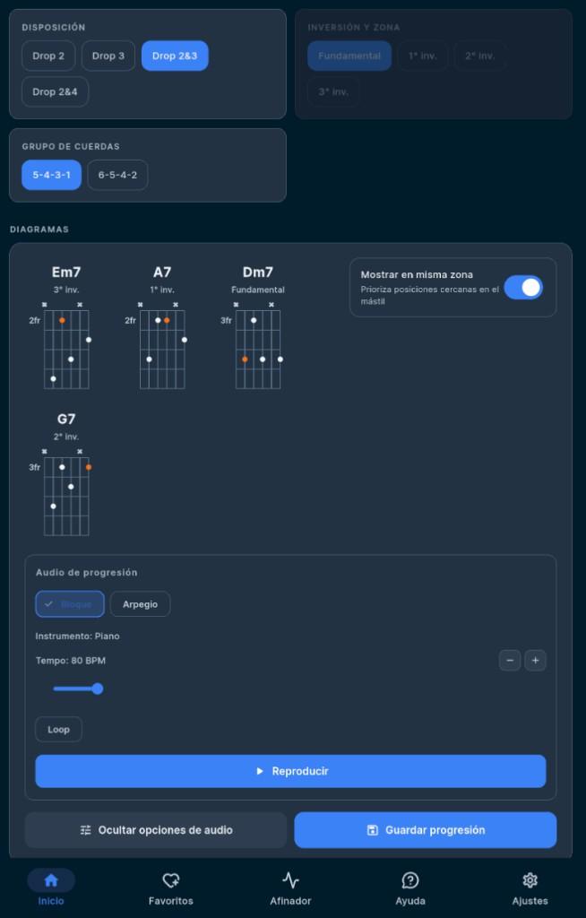 Opciones de audio en progresiones