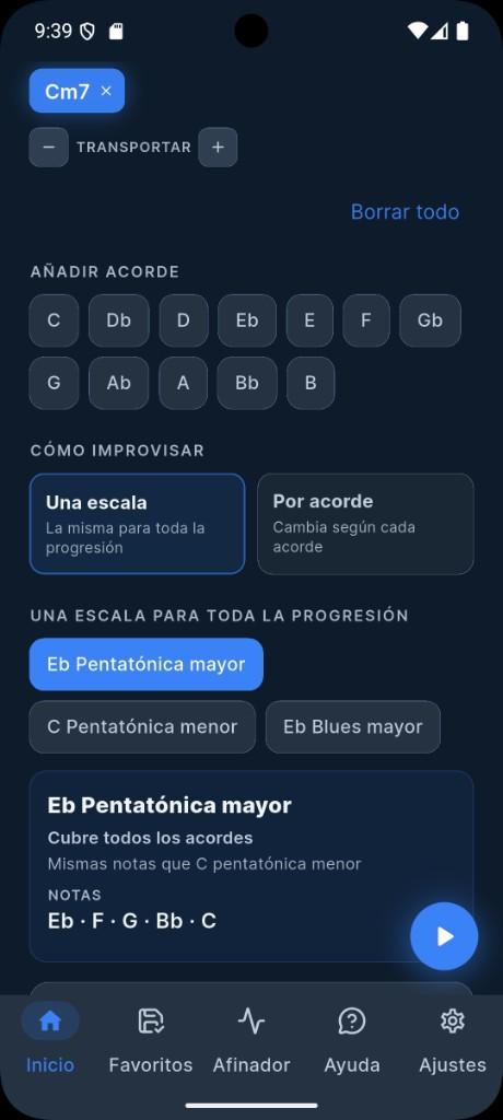 Mi progresión con sugerencias de escala