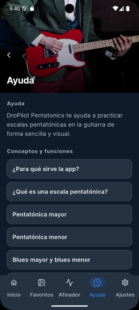 Sección de ayuda con conceptos y funciones
