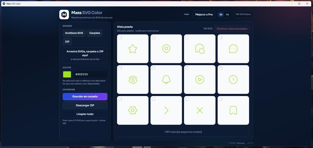 Mass SVG Color: workspace con iconos recoloreados